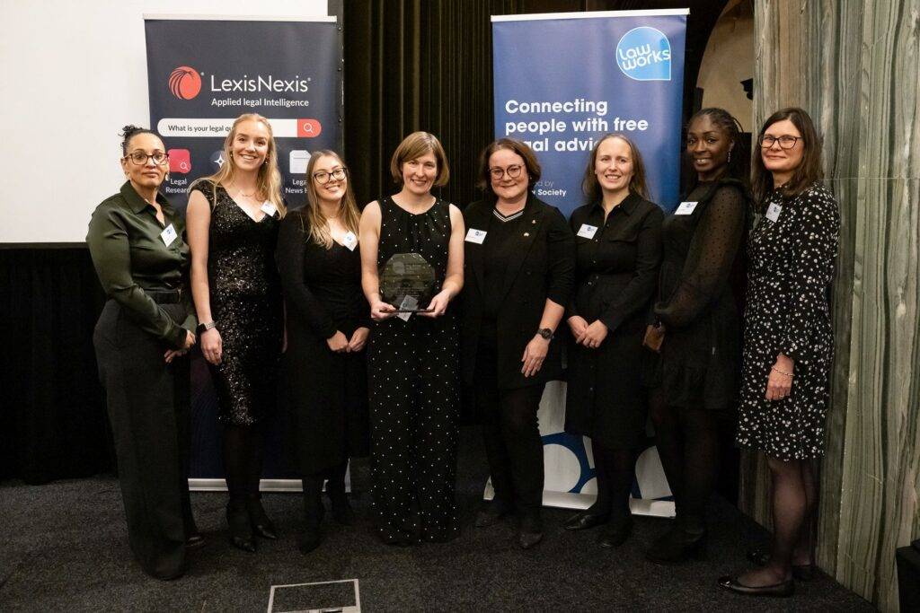 GMIAU Solicitor Nicola with pro bono colleagues at the LawWorks awards ceremony.